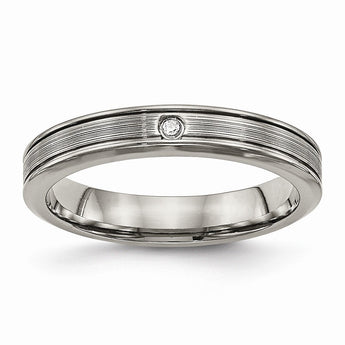 Titanium Polished Grooved Comfort Back CZ Ring