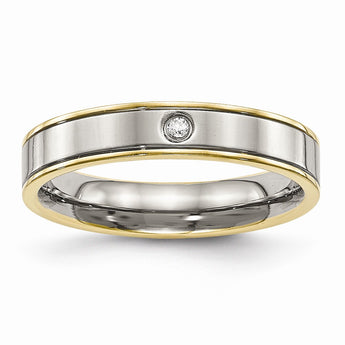 Titanium Polished Yellow IP Grooved Comfort Back CZ Ring