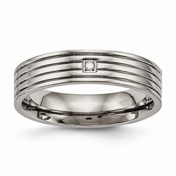 Titanium Polished Grooved Comfort Back CZ Ring