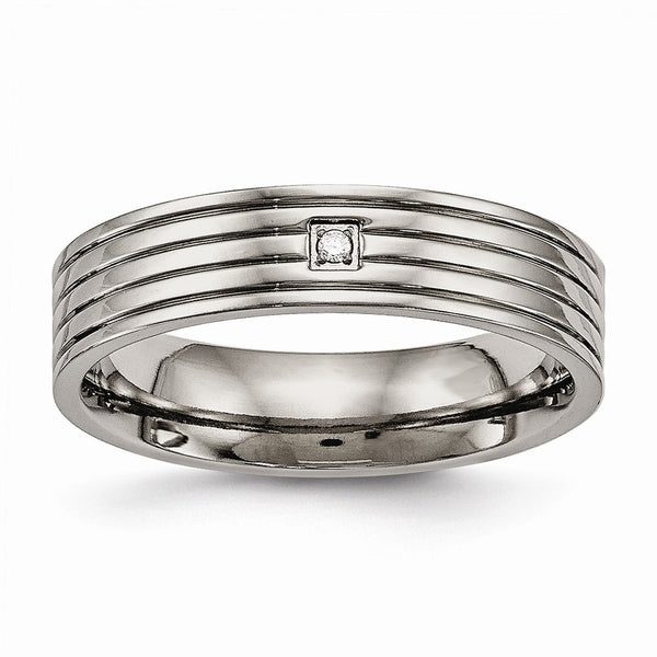 Titanium Polished Grooved Comfort Back CZ Ring