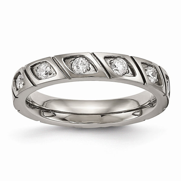 Titanium Polished Grooved CZ Ring