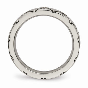 Titanium Polished Criss Cross Grooved CZ Ring