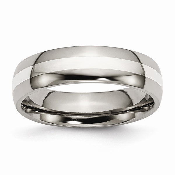 Titanium Sterling Silver Inlay 6mm Polished Band