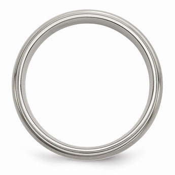 Titanium Ridged Edge Sterling Silver Inlay 6mm Brushed/Polished Band