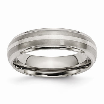 Titanium Ridged Edge Sterling Silver Inlay 6mm Brushed/Polished Band