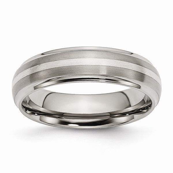 Titanium Ridged Edge Sterling Silver Inlay 6mm Brushed/Polished Band