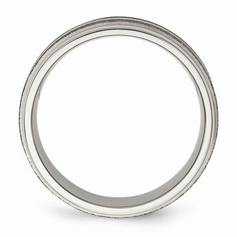 Titanium Polished /Stone Finish Center Grooved Edge Sterling Inlay Band