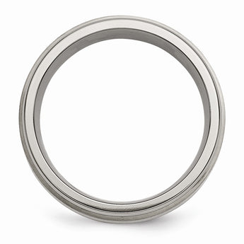Titanium Grooved Edge Sterling Silver Inlay 8mm Brushed/Polished Band