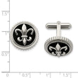 Titanium with Black Enamel Fleur de lis Cuff Links