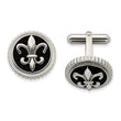 Titanium with Black Enamel Fleur de lis Cuff Links