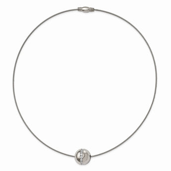 Titanium CZ Pendant with Polished Stainless Steel Wire Necklace