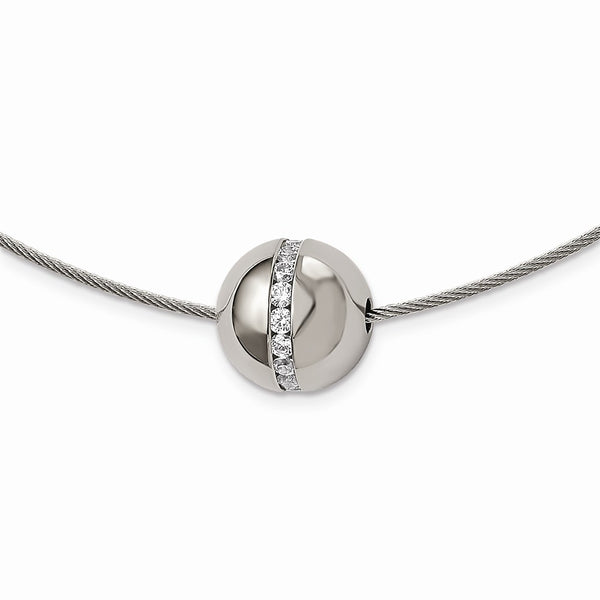 Titanium CZ Pendant with Polished Stainless Steel Wire Necklace