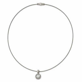 Titanium CZ Pendant with Polished Stainless Steel Wire Necklace