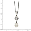 Titanium Polished w/CZ and Freshwater Cultured Pearl Necklace