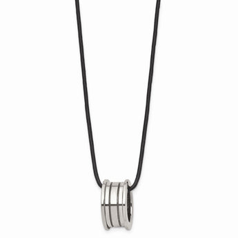 Tungsten Polished Leather Cord Necklace