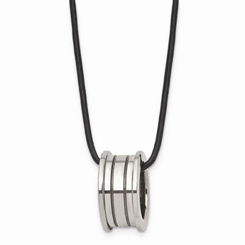 Tungsten Polished Leather Cord Necklace
