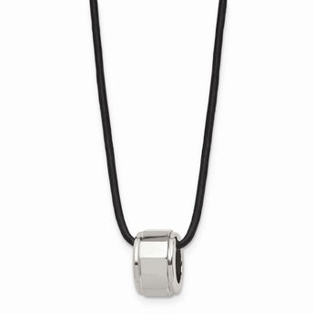 Tungsten Polished Leather Cord Necklace