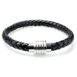 Braided Black Leather Mens Bracelet 6 MM 8.50 Inches with Stainless Steel Magnetic Clasp - Birthstone Company