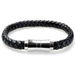 Braided Black Leather Mens Bracelet 6 MM 8.50 Inches with Stainless Steel Magnetic Clasp - Birthstone Company