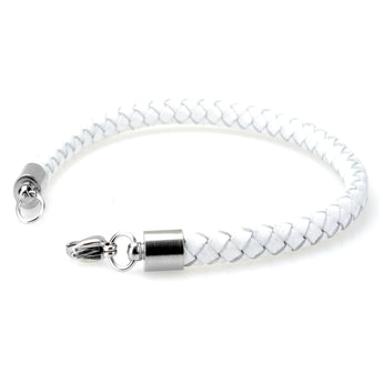 Braided White Leather Mens Bracelet 6 MM 8.50 Inches with Stainless Steel Magnetic Clasp - Birthstone Company