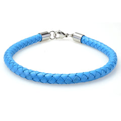 Braided Light Blue Leather Mens Bracelet 6 MM 8.50 Inches with Stainless Steel Magnetic Clasp - Birthstone Company