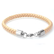 Braided Beige Leather Mens Bracelet 6 MM 8.50 Inches with Stainless Steel Magnetic Clasp - Birthstone Company