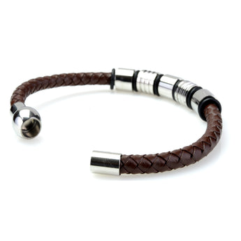 Braided Brown Leather Mens Bracelet 6 MM 8.50 Inches with Stainless Steel Magnetic Clasp - Birthstone Company