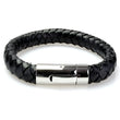 Braided Black Leather Mens Bracelet 8 MM 8.50 Inches with Stainless Steel Magnetic Clasp - Birthstone Company
