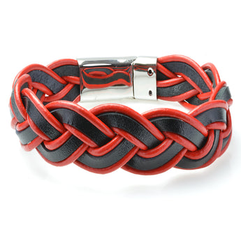 Braided Red and Black Leather Mens Bracelet 6 MM 8.50 Inches with Stainless Steel Magnetic Clasp - Birthstone Company