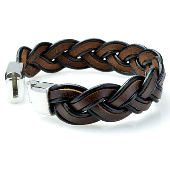Braided Brown Leather Mens Bracelet 6 MM 8.50 Inches with Stainless Steel Magnetic Clasp - Birthstone Company