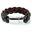 Braided Brown Leather Mens Bracelet 6 MM 8.50 Inches with Stainless Steel Magnetic Clasp - Birthstone Company