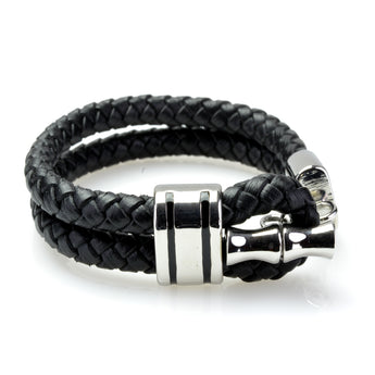 Braided Black Leather Mens Bracelet 10 MM 8.50 Inches with Stainless Steel Magnetic Clasp - Birthstone Company