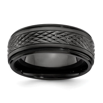 Black Zirconium Polished Ridged Edge 8mm Band