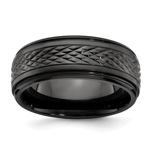 Black Zirconium Polished Ridged Edge 8mm Band