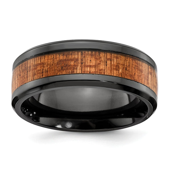 Black Zirconium Polished with Wood Inlay 8mm Band
