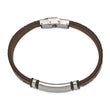 Stainless Steel Polished Brown Faux Leather With Black Rubber ID Bracelet - Birthstone Company