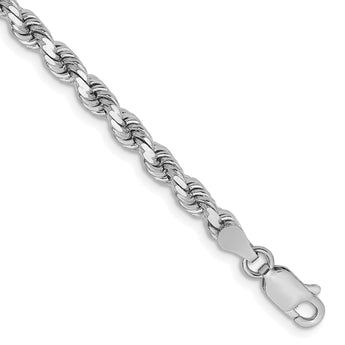 14K White Gold 9 inch 3.75mm Diamond-cut Rope with Lobster Clasp Chain