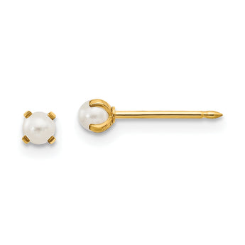 14K Gold Simulated Pearl Post Earrings Elegant 3mm White Pearls