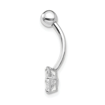 10K White Gold Belly Dangle with Square CZ Rhodium Finish