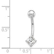 10K White Gold Belly Dangle with Square CZ Rhodium Finish