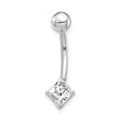 10K White Gold Belly Dangle with Square CZ Rhodium Finish