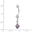 10K White Gold Amethyst CZ Belly Dangle Rhodium-Plated Elegant Design