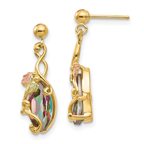 10K Tri-Color Black Hills Gold Mystic Topaz Dangle Earrings Elegant