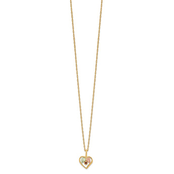 10K Tri-Color Gold Heart Garnet Necklace with Polished Elegant Finish 18 in - Birthstone Company