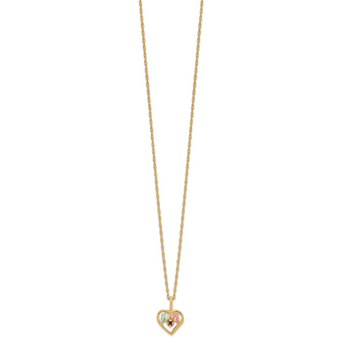 10K Tri-Color Gold Heart Garnet Necklace with Polished Elegant Finish
