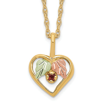10K Tri-Color Gold Heart Garnet Necklace with Polished Elegant Finish