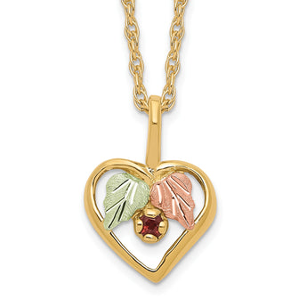 10K Tri-Color Gold Heart Garnet Necklace with Polished Elegant Finish 18 in - Birthstone Company