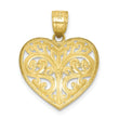 10K Diamond-cut Filigree Heart Charm