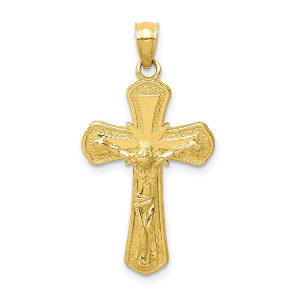 10K Polished Textured Crucifix Pendant