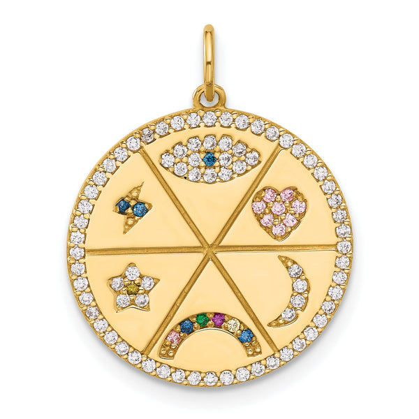 10K Polished Colorful CZ Good Luck Medallion Charm